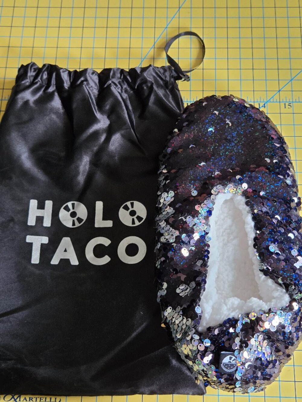 Holo Taco sequin slippers S/M